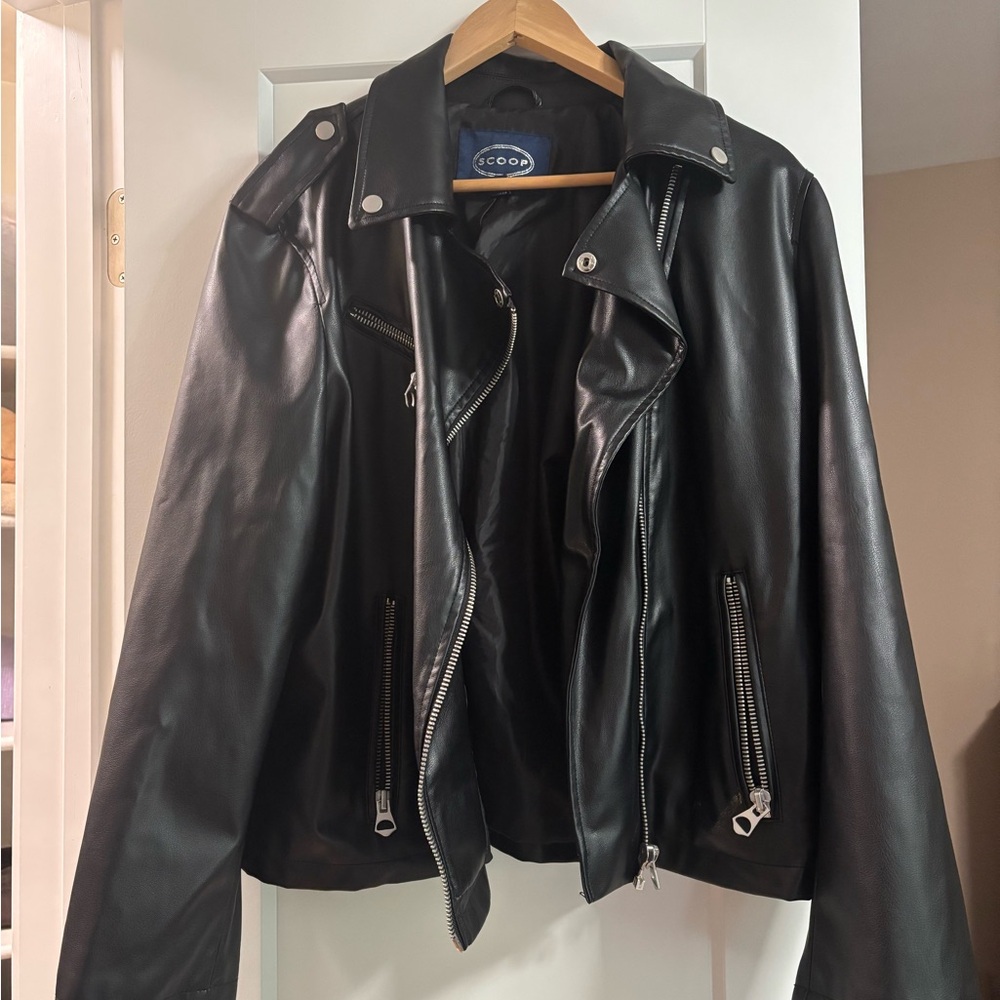Black Leather Biker Jacket by Scoop
